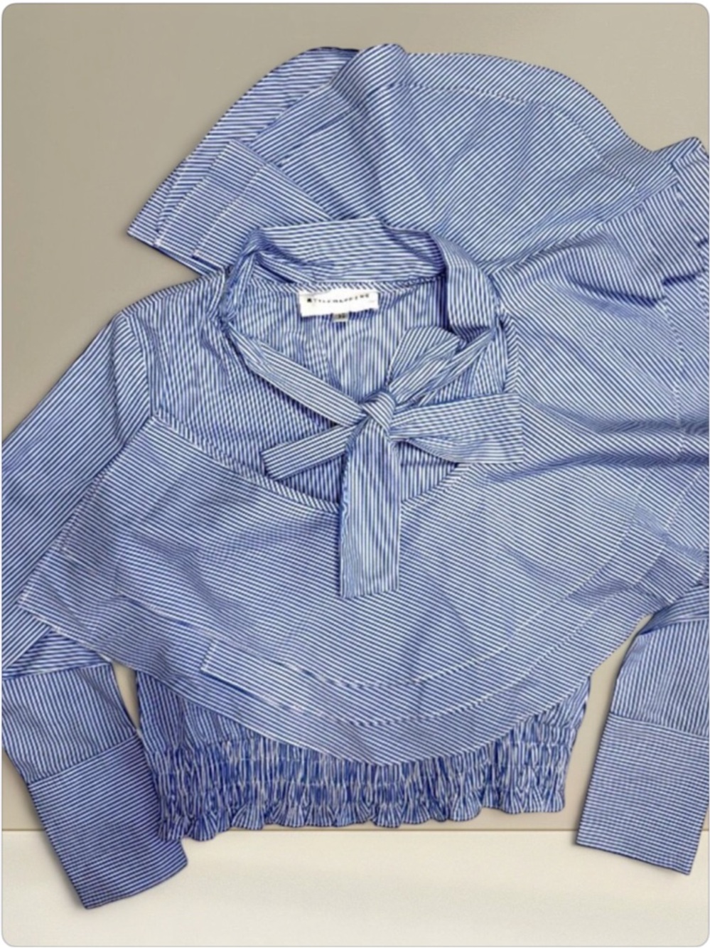 Stylekeepers Blue Stripe Ruffle Crop Top Tie Neck Blouse XS NWT